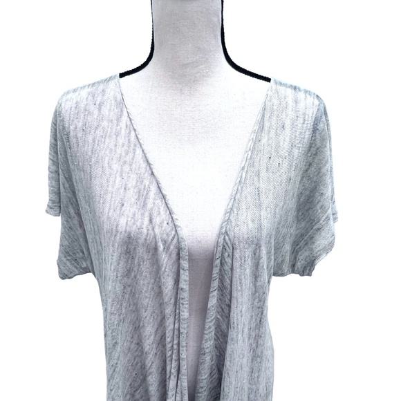 PURE DKNY GRAY MARLED LINEN SHORT SLEEVE MULTIWAY DRAPE FRONT OPEN CARDIGAN - Picture 4 of 14